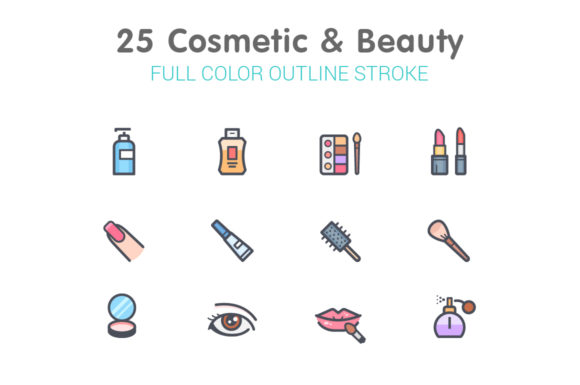 25 Cosmetic Beauty Line with Color Graphics