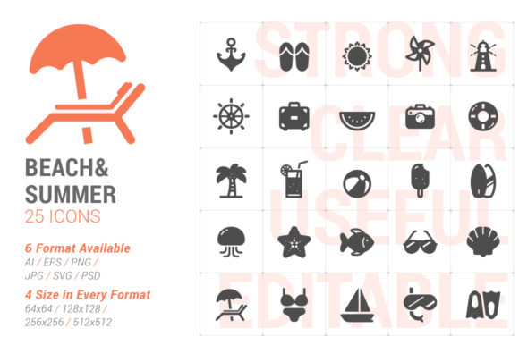Beach Summer Filled Icon Graphics for Crafting