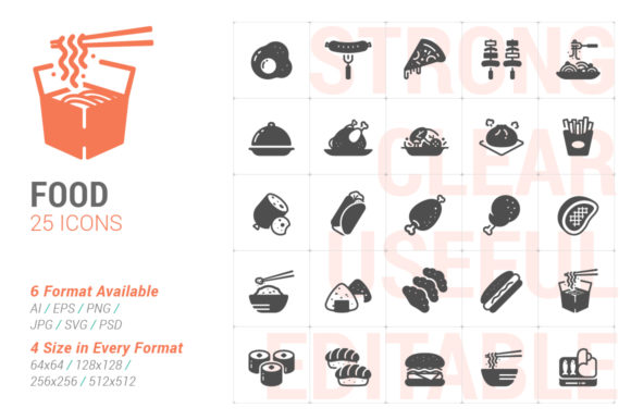 Food and Meal Filled Icon Graphics for Digital Selling