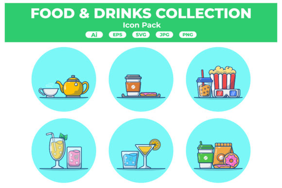 Food Beverages Icon Set Graphics for Crafting