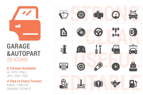 Garage Auto Part Filled Icon Graphics for Crafters