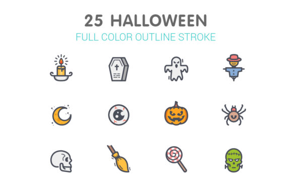 Halloween Line with Color Icons