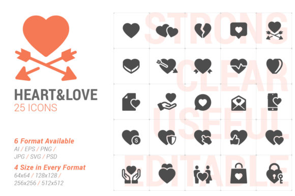 Heart Love Filled Icon Graphics for Branding