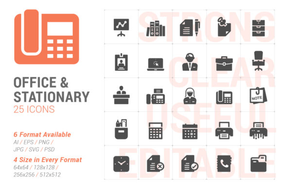 Office Stationary Filled Icon Graphics for Crafters
