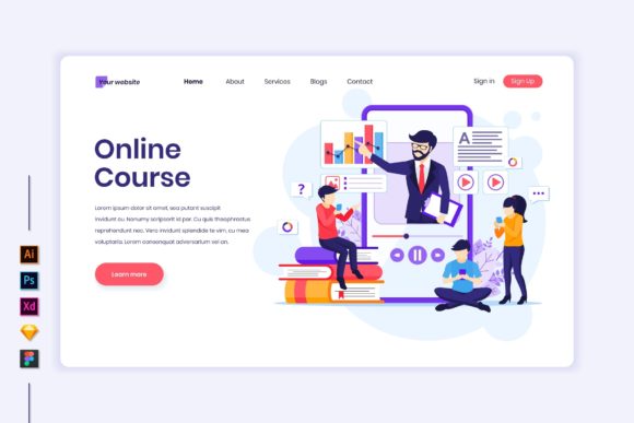 Online Course Flat Illustration for Modern Web Design