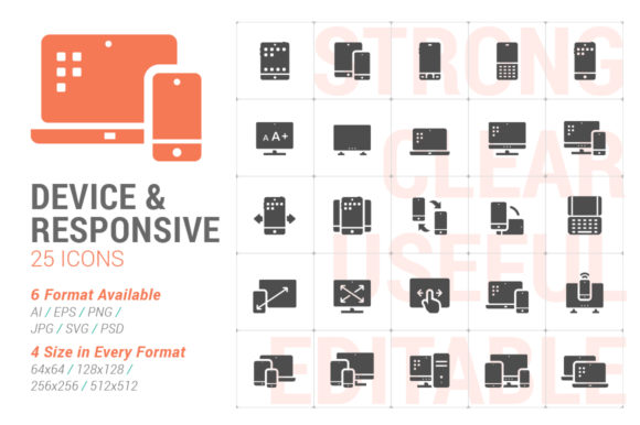 Responsive Device Filled Style Icon Graphics
