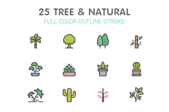 Tree Natural Line with Color Icons Graphics